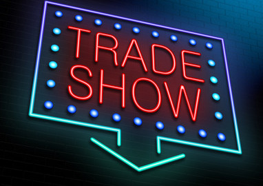 Illustration depicting an illuminated neon sign with a trade show concept.